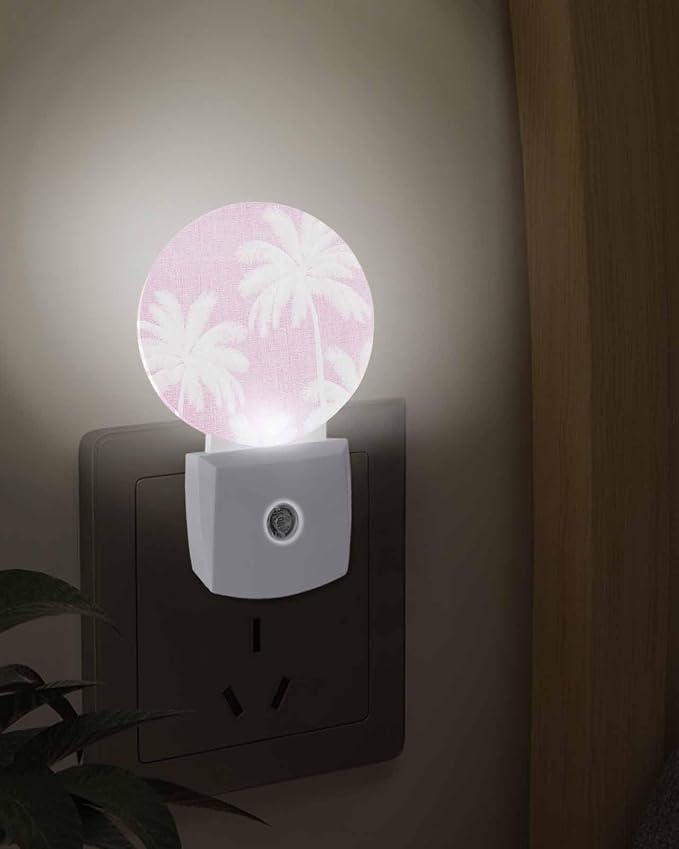 Night Lights Auto Sensor Tropical Palm Trees Night Light Peach Pink Linen - Image 3