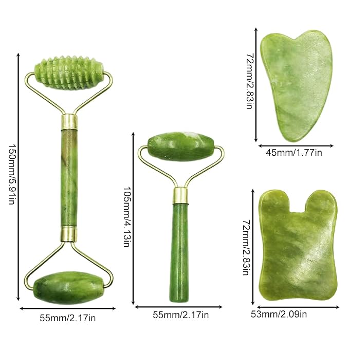 4-PCS Gua Sha Set, Skin Care Roller, Jade Roller Set, Face Stone Facial Roller - Image 2