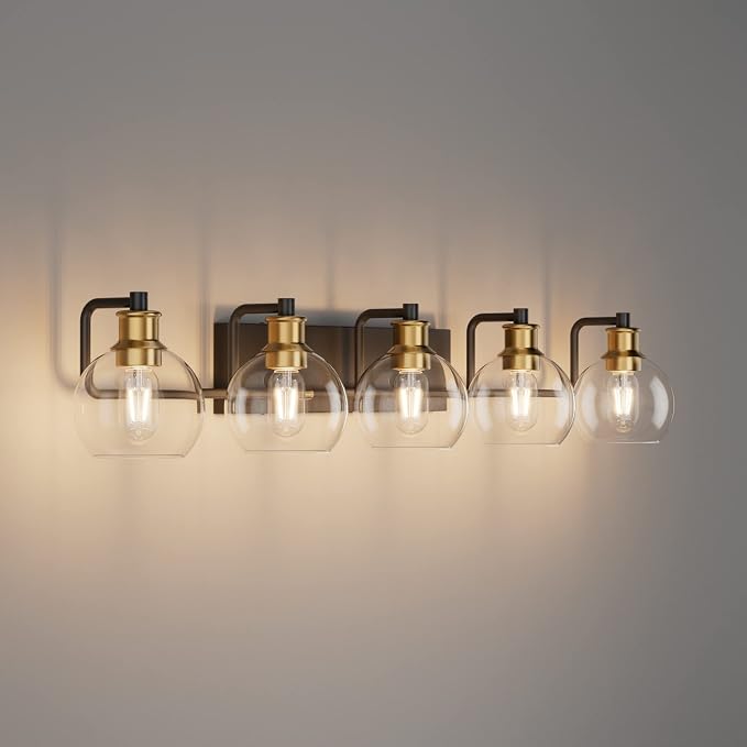 Tipace Vintage Vanity Light Fixture, 5-Light Industrial Black & Gold Bathroom by Tipace
