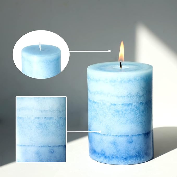 3x4 inch Blue Pillar Candles for Home Scented 3 Pack Lilac Garden Scented - Image 5