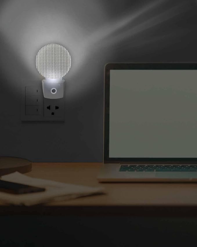 Night Lights Auto Sensor Gray Pinstripes Night Light Woven Denim Striped Round - Image 7