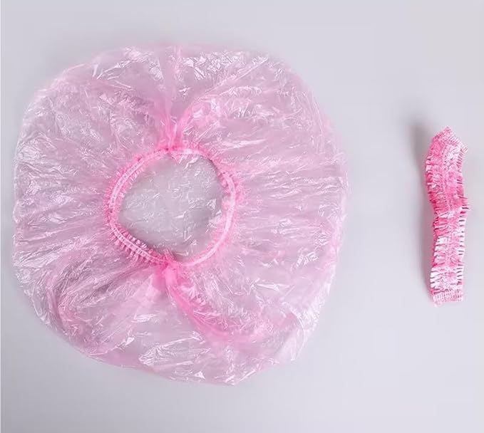 100Pcs Pink Disposable Elastic Plastic Shower Caps, Shower Caps - Image 4