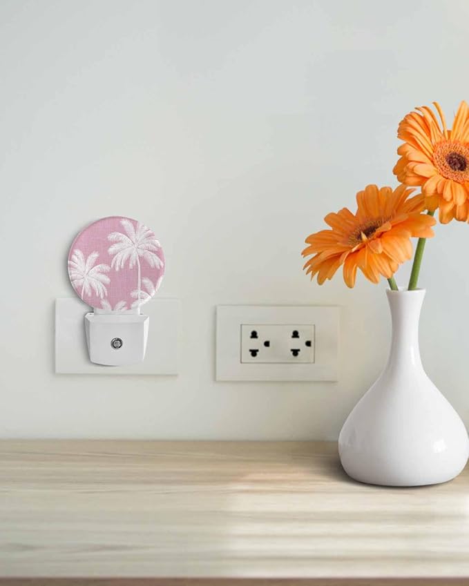 Night Lights Auto Sensor Tropical Palm Trees Night Light Peach Pink Linen - Image 4