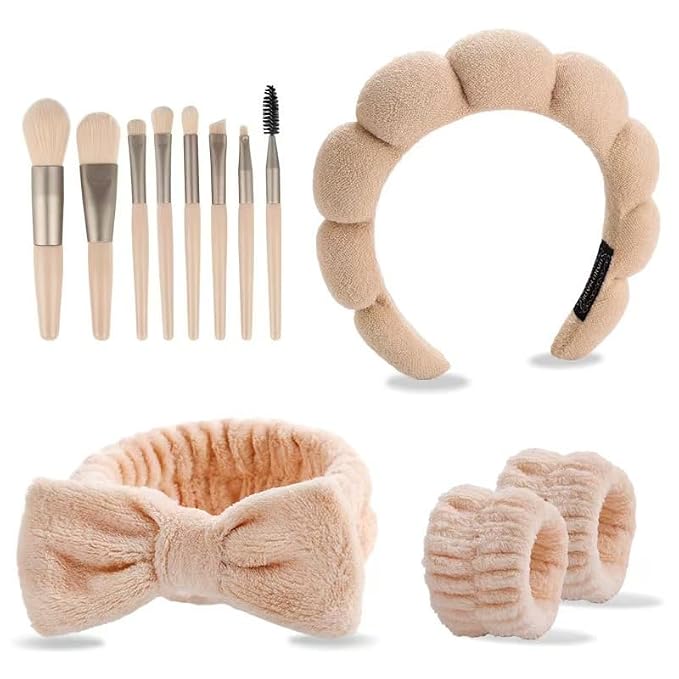 CAZYTOYZ Sponge Spa Headbands for Women Wristband Set Puffy Makeup Brush - Image 2