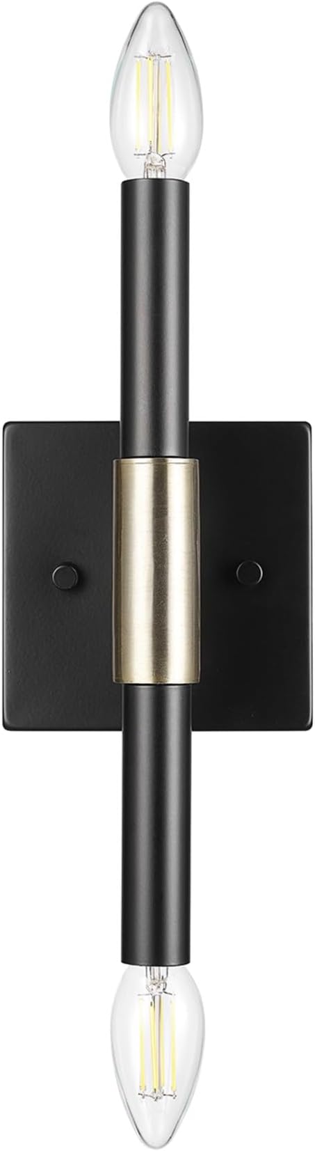 Globe Electric 65000044 2-Light Wall Sconce, Matte Black, Antique Brass Accent - Image 5