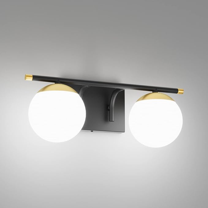Ralbay Black and Gold Bathroom Vanity Light 2-Light Mid Century Modern Vanity by RalbayLighting