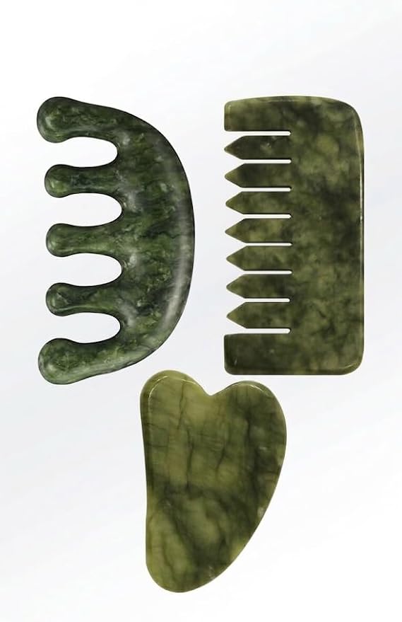 Meridian Massage Comb for Face & Scalp, Natural Stone, Stimulates Blood by Smilkaiger