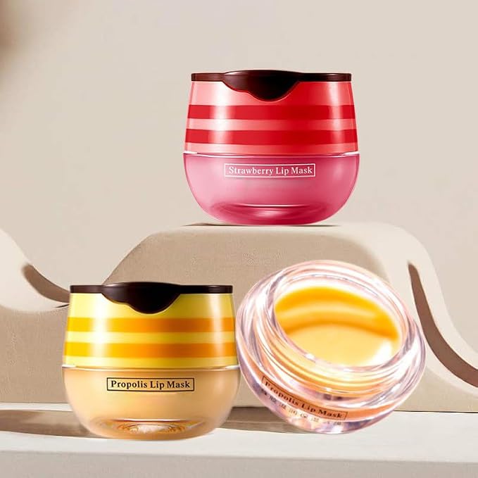 2 Pcs Lip Balm Honey Pot, Honey & Strawberry Moisturizing Lip Mask Reduces Lip - Image 2