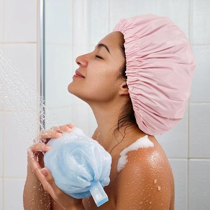 Reusable Shower Cap for Women, Large Waterproof Shower Bonnet Washable Elastic - Image 4