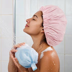 Reusable Shower Cap for Women, Large Waterproof Shower Bonnet Washable Elastic - Image 4