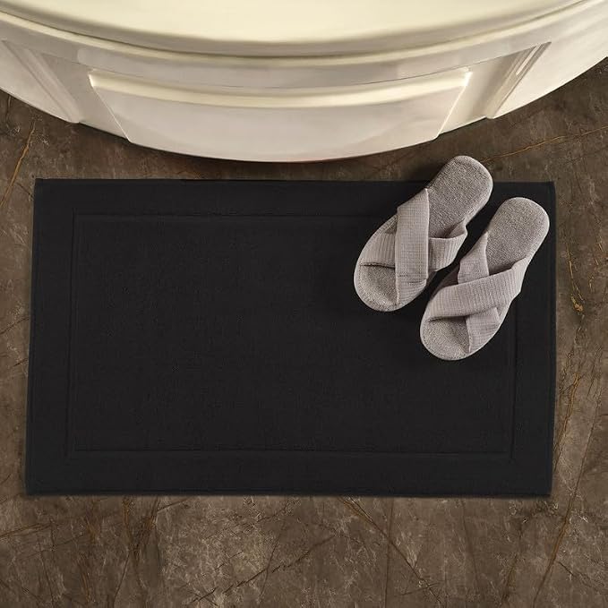 Hawmam Linen Black Bath Mats, 21 x 34 inches, Banded Design, Highly Absorbent - Image 4