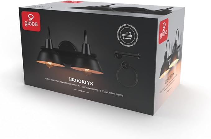 Globe Electric 63000004 3-Piece Bathroom Set, Matte Black, 15.5" 2-Light Vanity - Image 9