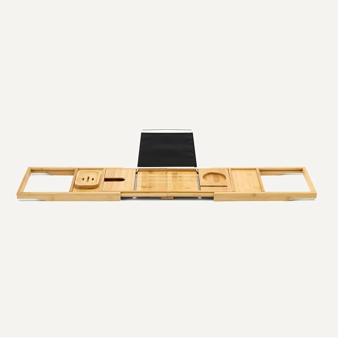 Amazon Basics Expandable Bamboo Bathtub Tray Caddy, 29.5-43 in, Spa Bath - Image 3