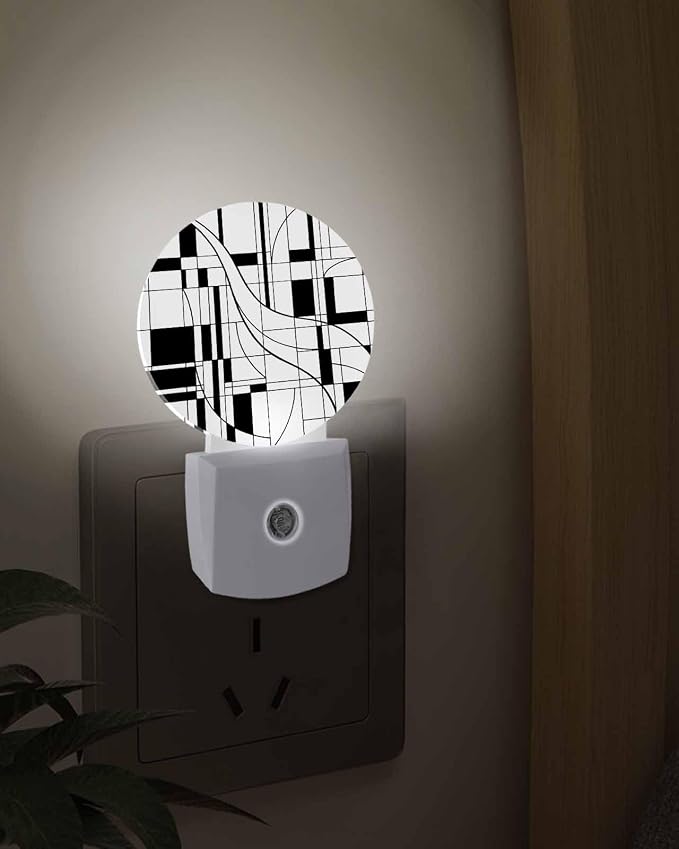 Night Lights Auto Sensor White Lines Night Light Modern Abstract Art Round Lamp - Image 3