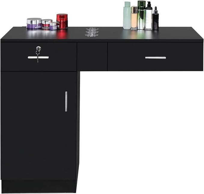 Wall Mount Styling Station for Hair Stylist, Wooden Hair Salon Station Storage - Image 4