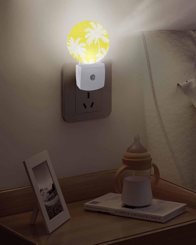 Night Lights Auto Sensor Tropical Palm Trees Night Light Yellow Linen Coastal - Image 5
