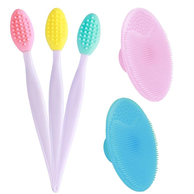 3 Pcs Lip Scrub Brush with Silicone Facial Cleansing Brush, Removing Blackhead by Yoizyfree