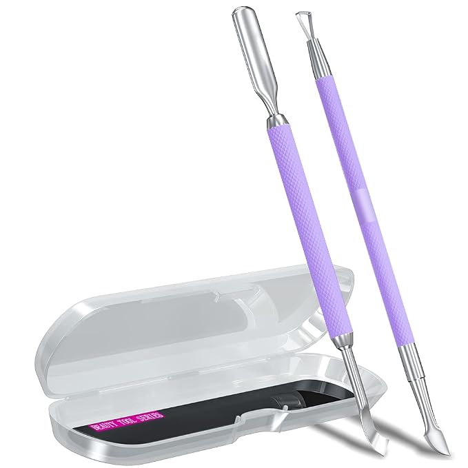2PCS Metal Lavender/Taro Purple Cuticle Pusher and Cutter Remover Salon Quality by GA%26EN