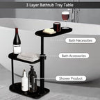 3 Layer Bathtub Tray Table, Bamboo Swivel Bathtub Side Table Height Adjustable - Image 5