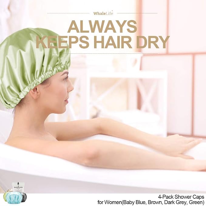 Shower Cap for Women Reusable Extra Large Shower Caps for Men Satin Double - Image 3