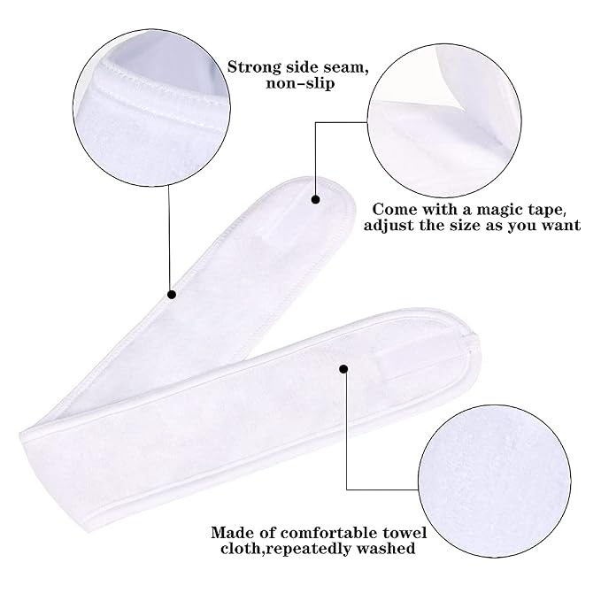 Facial Spa Headbands 4 PCS, Makeup Shower Bath Wrap Sport Headband Terry Cloth - Image 3