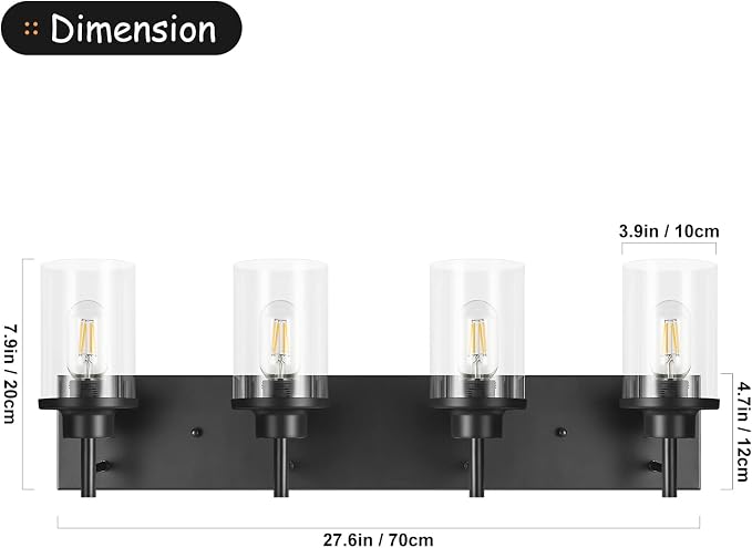 GoYeel Bathroom Light Fixtures Over Mirror, Matte Black Vanity Light 4 Light - Image 4
