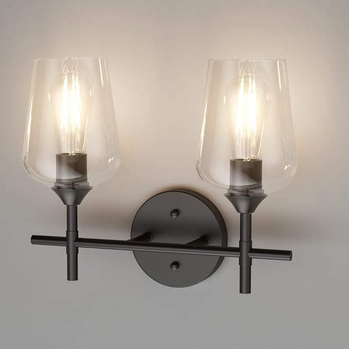 Ralbay Vintage Black Bathroom Light Fixtures 2-Lights Industrial Matte Black - Image 2