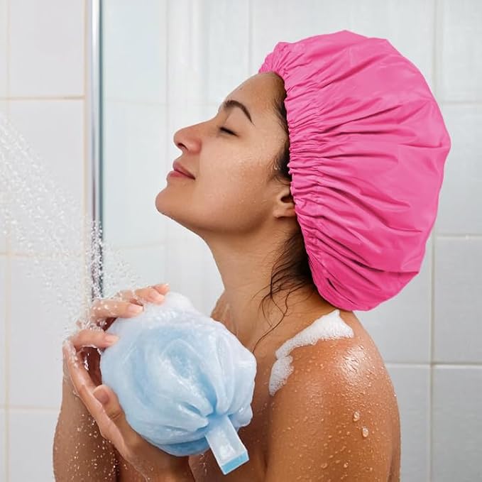 Reusable Shower Cap for Women, Large Waterproof Shower Bonnet - Image 4