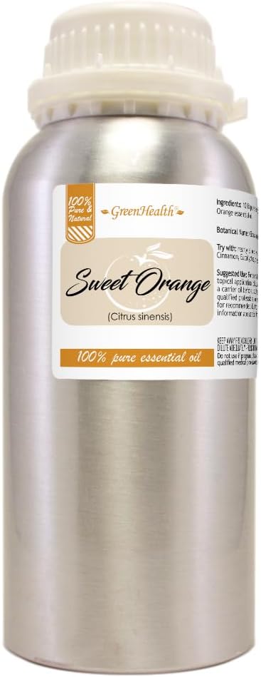 Sweet Orange Essential Oil – 16 fl oz Aluminum Bottle w/Plug Cap – 100% Pure by Greenals