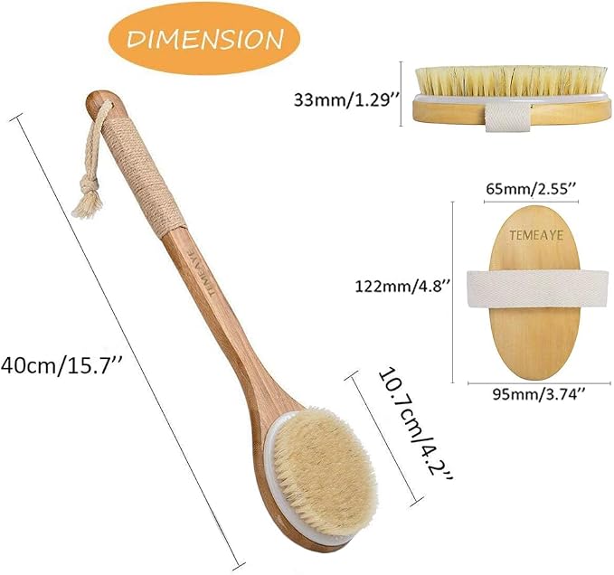 TEMEAYE Dry Brushing Body Brush Sets Wooden Handle Combined - Image 3