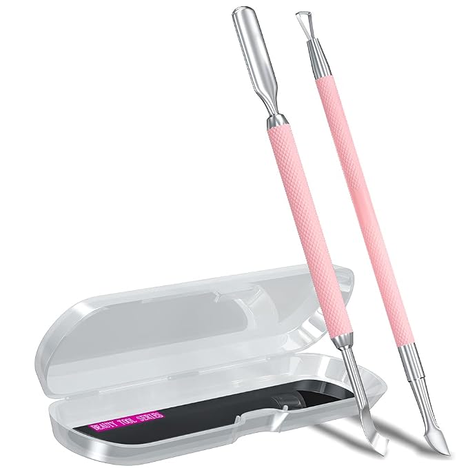 2PCS Metal Pink Cuticle Pusher and Scraper, Nail Trimmer Cutter Stainless Steel by GA%26EN