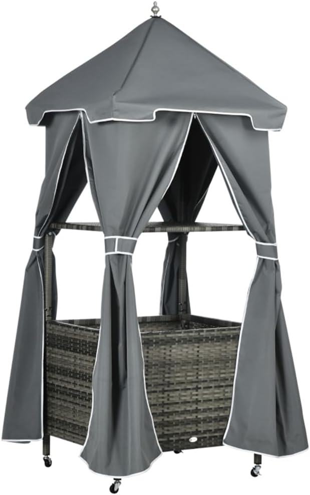 Pool Towel Valet Caddy with Canopy Cover, Hand-Woven PE Rattan Storage - Image 7