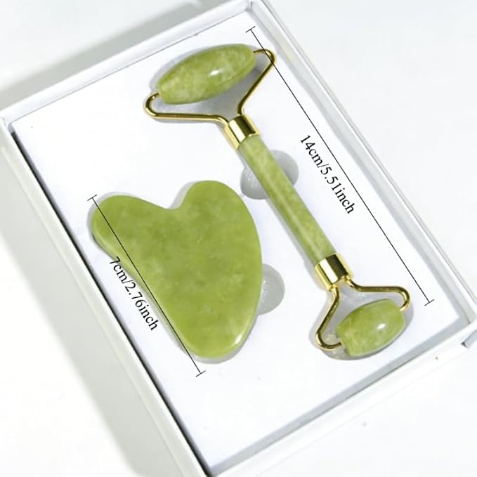 Jade Facial Roller & Gua Sha Set – Natural Stone Skincare Tools - Image 2