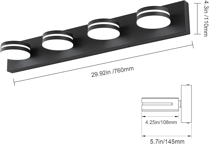 4-Light Bathroom Vanity Light, Matte Black Bathroom Light Fixtures Over Mirror - Image 4
