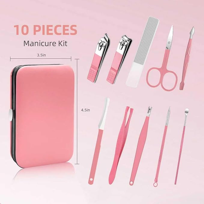 10 in 1 Manicure kit for Women Professional Pink Nail kit, Nail Care kit and - Image 2