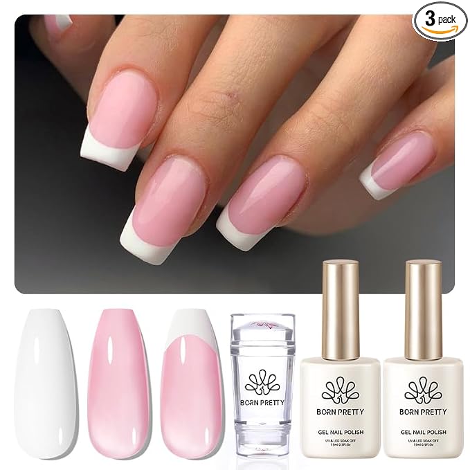 Born Pretty French Manicure Kit, Nail Stamper and 2Pcs Gel Nail Polish by BORNPRETTY