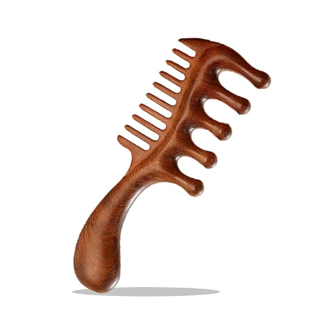 Wooden Scalp Massager Comb – Natural Wood Wide & Fine Tooth by Tinuos