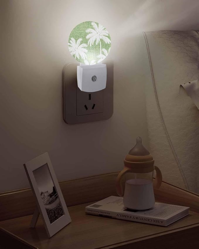 Night Lights Auto Sensor Tropical Palm Trees Night Light Green Linen Coastal - Image 5