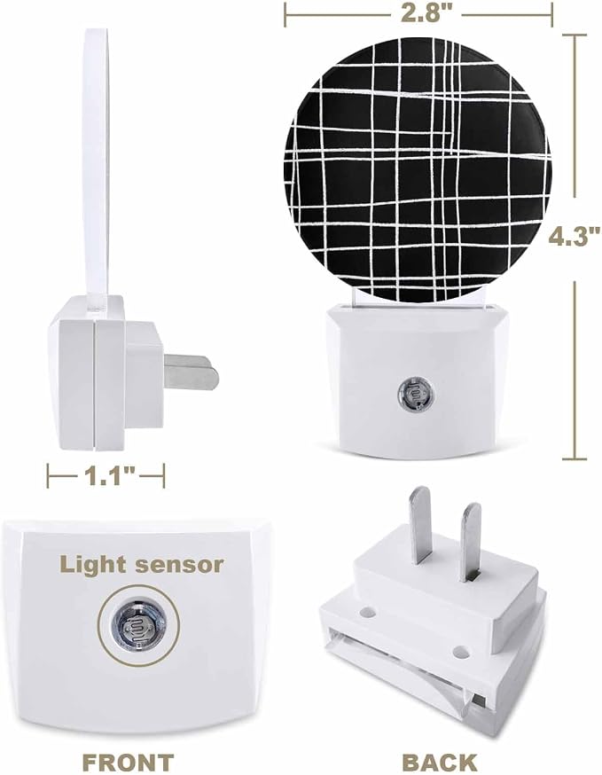 Night Lights Auto Sensor Black Checked Plaid Night Light Minimalist Grid Lines - Image 2