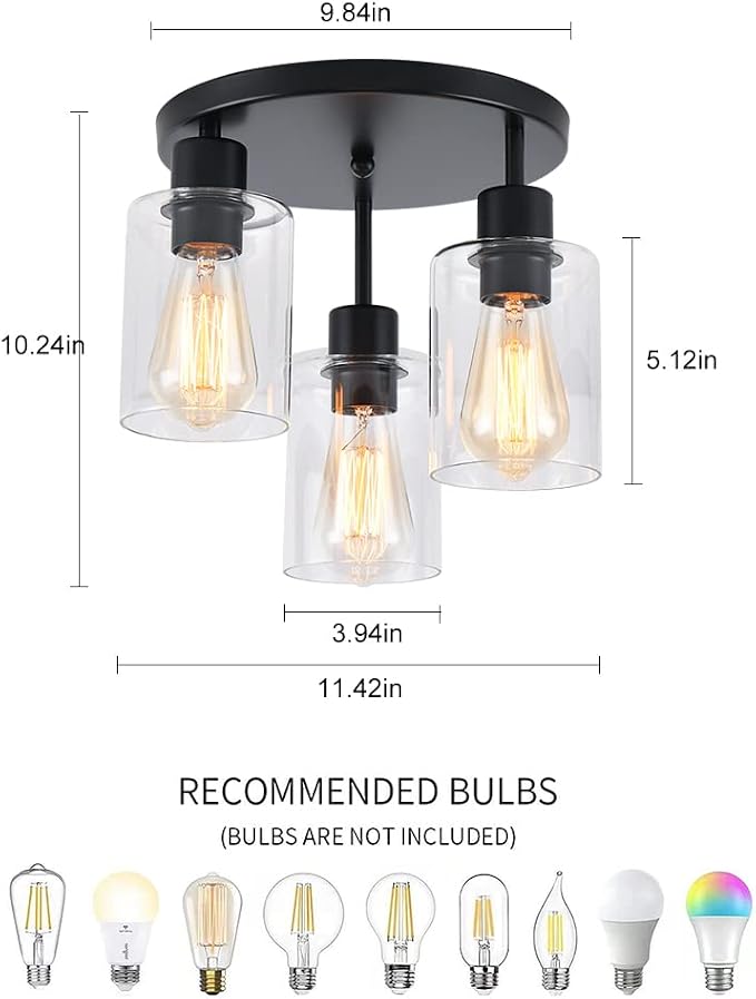 3-Light Industrial Farmhouse Black Matte Light Fixtures Ceiling Mount, - Image 4