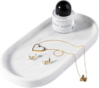 Koville White Marble Oval Tray for Bathroom Countertop, Stone Perfume Organizer by Koville