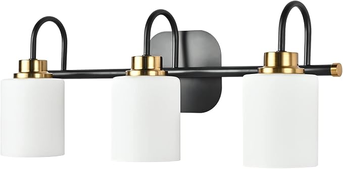 Mid Century Modern Matte Black and Gold 3 Lights Milky Glass Wall Light Fixture by ZHUOERLighting