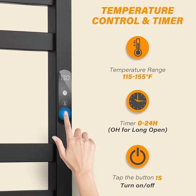 9-Bar Towel Warmer, Wall-Mounted Electric Heated Rack - Image 2