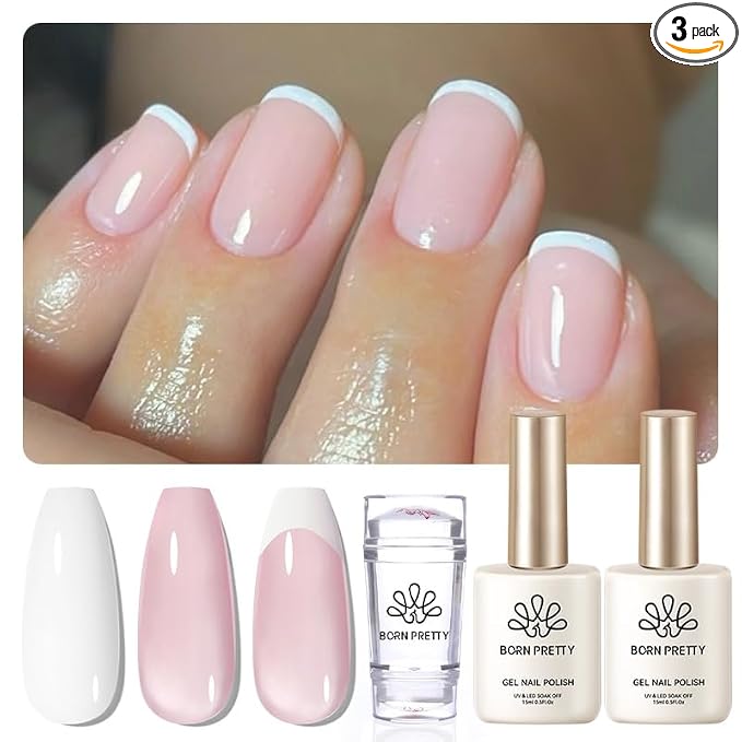 Born Pretty French Manicure Kit, Nail Stamper and 2Pcs Gel Nail Polish by BORNPRETTY