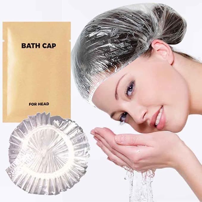 50PCS Portable Individually Wrapped Disposable Shower Caps, Plastic Waterproof - Image 3