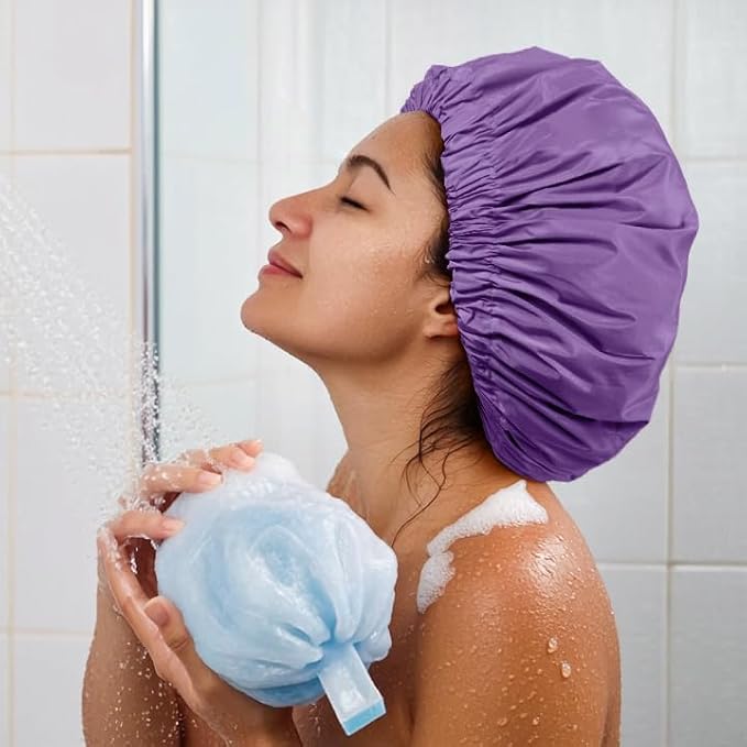 Reusable Shower Cap for Women, Large Waterproof Shower Bonnet - Image 4