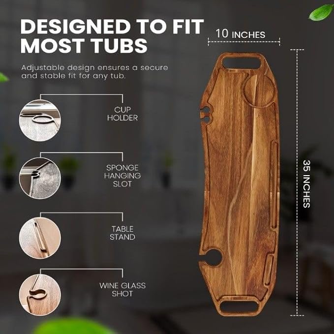 Lush & Style Premium Large Bathtub Tray Large & Thick 35x10 Inch, Acacia Wood - Image 3