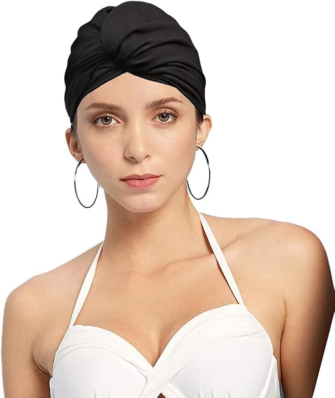 Pleated Fabric Swimming Cap Women Ladies Long Hair Swim Cap Ear Protecting by AYILUOBE