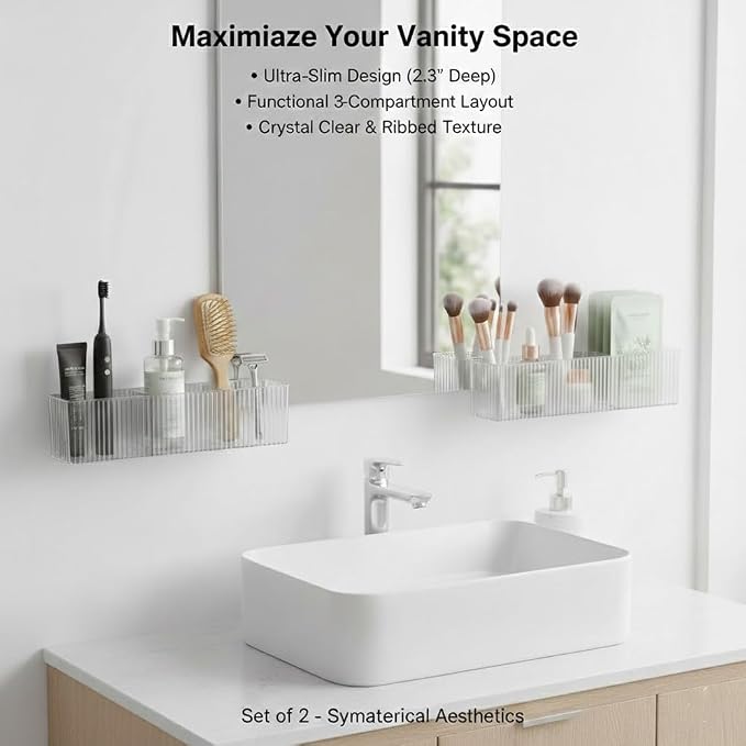 [2-Pack 14" Extra Long Slim Bathroom Organizer, 2.3" Deep Wall Mounted Shelves - Image 2