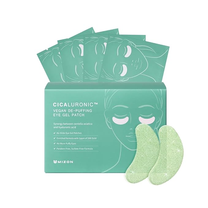 MIZON Cicaluronic Vegan De-puffing Eye Gel Patch, 24K Gold & Cica Under Eye Mask by MIZON